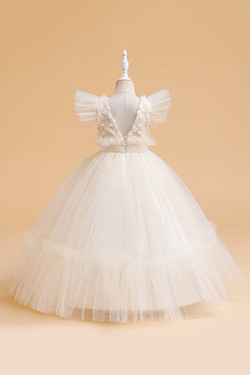Tule A Line Champagne Girl Dress com Arco
